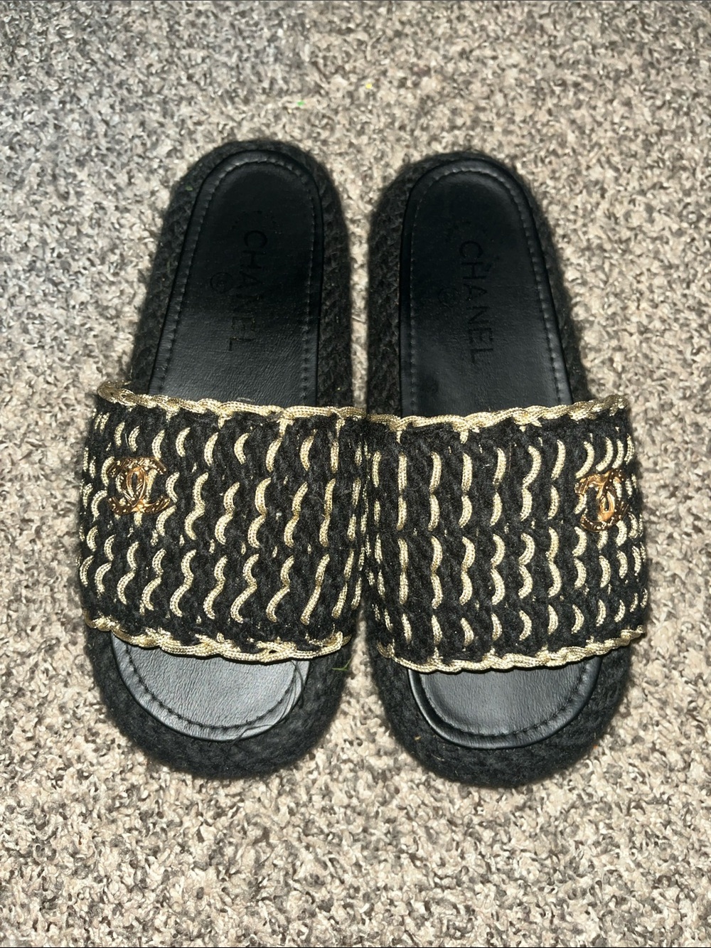 Black Slides with Gold CC Logo